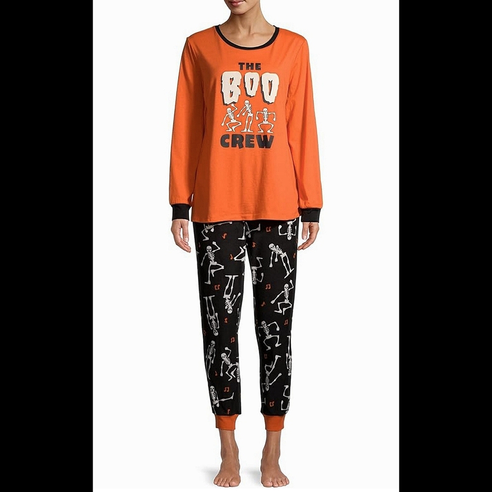 Halloween Family Pajamas "The Boo Crew" Skeleton Print Fleece PJ Set- Size Small
